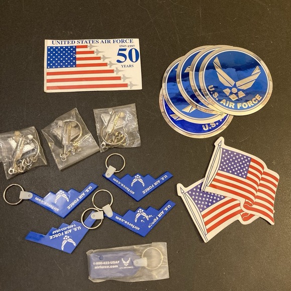 Air Force USAF Sticker and Keychain Lot Metal Fighter Jet Reflective Decal - Picture 1 of 10